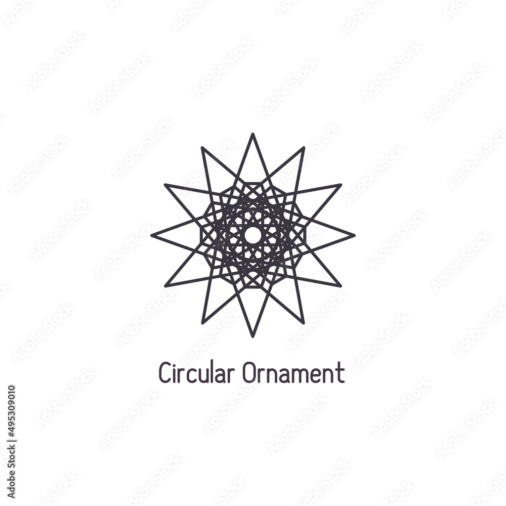 Mosaic arabic linear ornament. Vector geometric circular emblem for ornamental design or logos Mosaic arabic linear ornament. Vector geometric circular emblem for ornamental design or logos