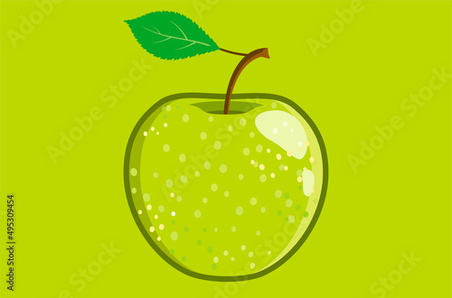 Green vector apple. Juicy fruit isolated on green background.