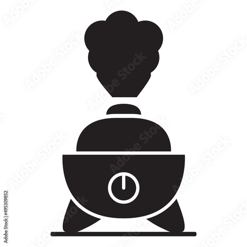 Black silhouette humidifier with steam jet icon. Purifier microclimate.Isolated on white background.Vector flat illustration.
