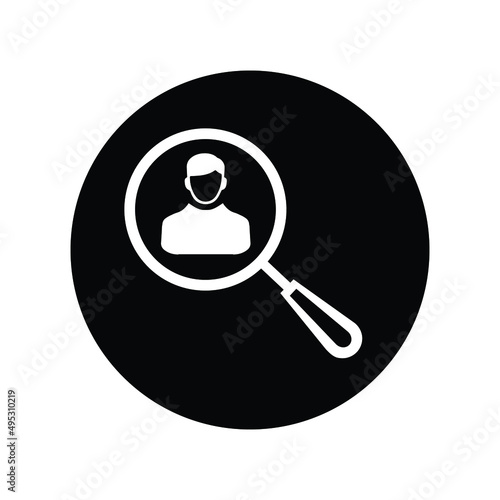 Male, search icon. Black vector sketch.