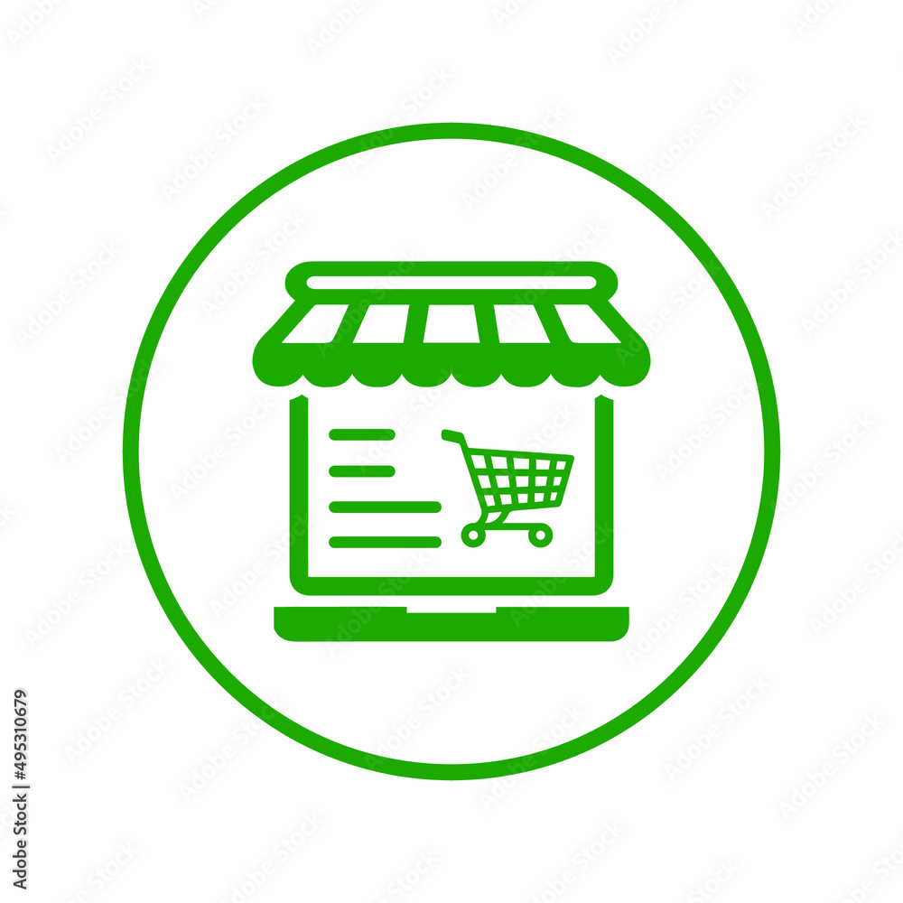 Online, shop, store icon. Green vector sketch. Online, shop, store icon. Green vector sketch.
