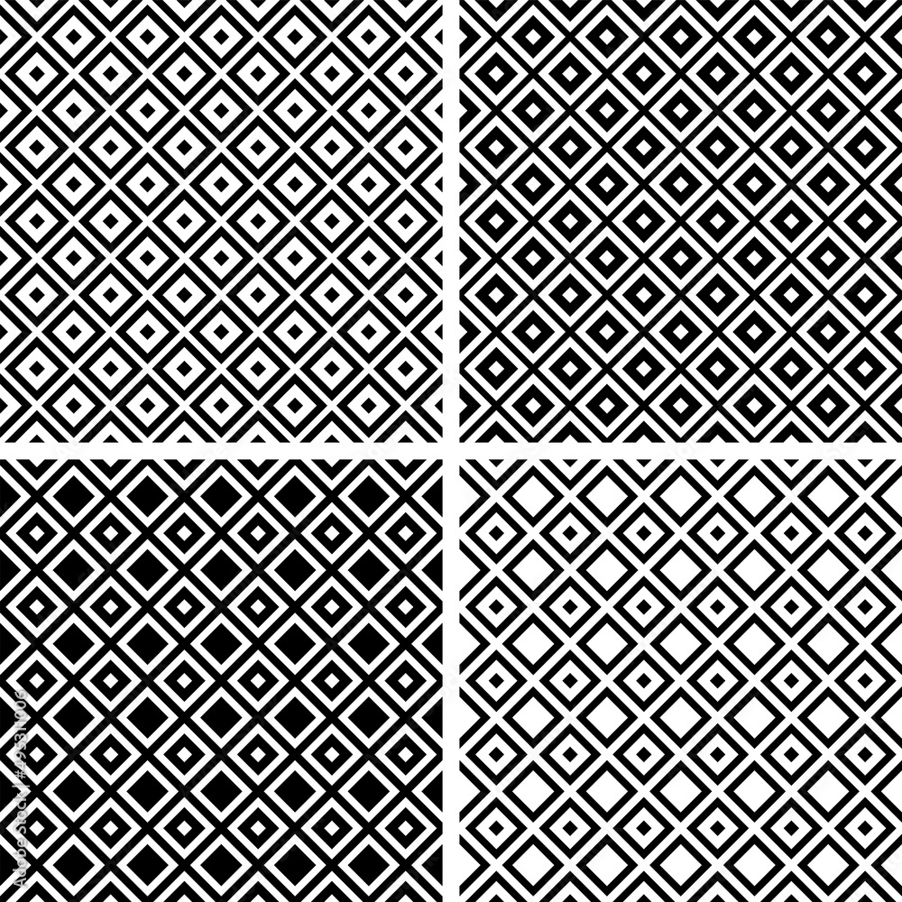Seamless geometric black and white checked patterns. Seamless geometric black and white checked patterns.