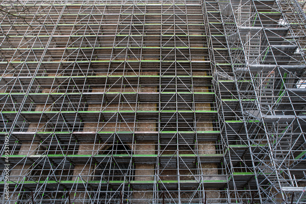 scaffolding on a building for restoration scaffolding on a building for restoration