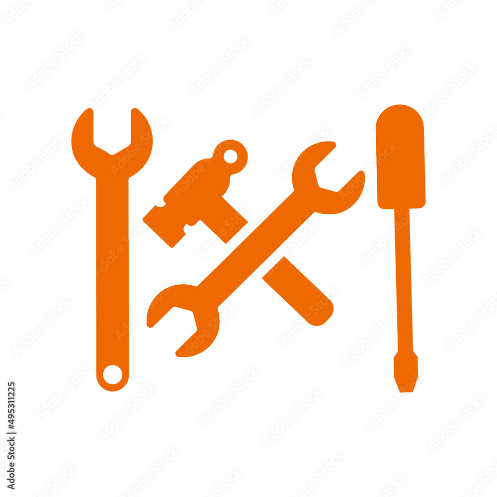 Repair, tools icon. Orange vector sketch. Repair, tools icon. Orange vector sketch.