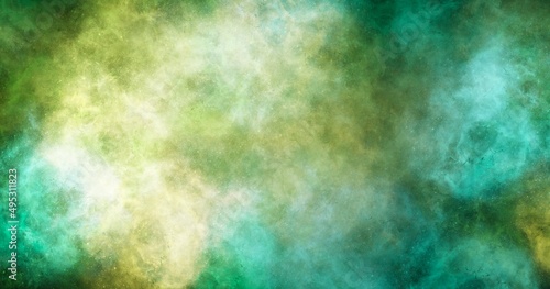 Green watercolor cloudy and smoky abstract background.
