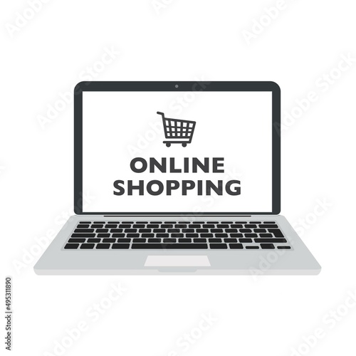 Online shopping on laptop computer flat icon for apps and websites
