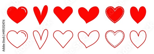 Design red heart shapes icons set. Simple illustration of 14 hearts for love day or valentine day