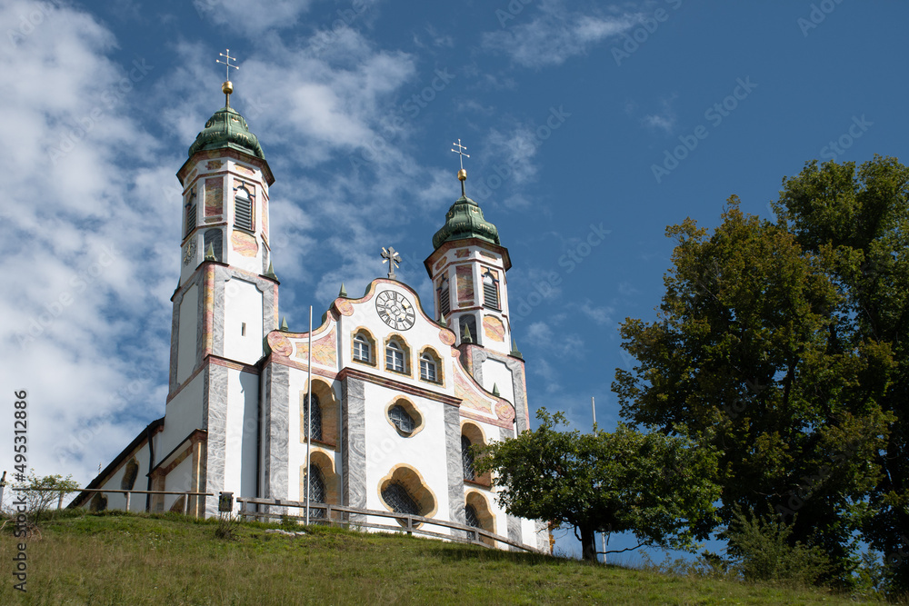 The 18th-century Kalvarienbergkirche (Kalvarienberg Church), also known as Heilig-Kreuz-Kirche (Holy Cross Church), in the Bavarian town of Bad Tölz, Germany