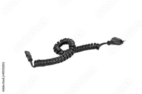 Twisted black cable cord on a white background