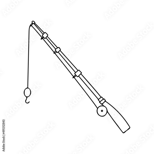 Doodle fishing rod icon in vector. Hand drawn fishing rod icon in vector