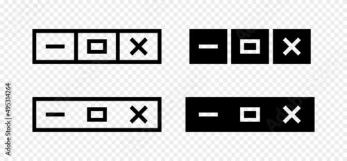 Close, maximize and minimize icon set. Computer button. Vector illustration photo