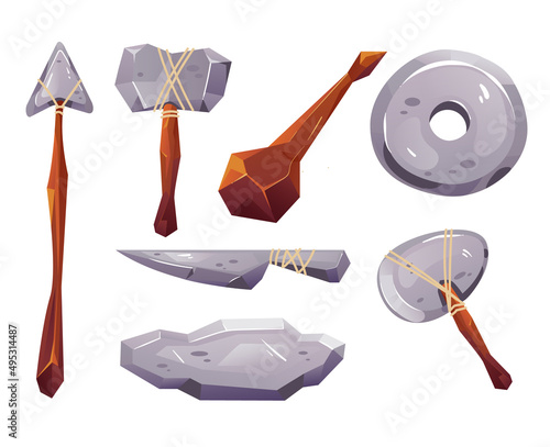 Prehistoric ancient archaeology weapons design element isolated set