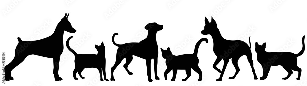cats and dogs silhouette isolated vector