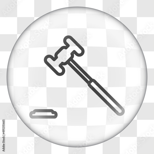 Judge gavel simple icon vector. Flat desing. Glass button on transparent grid