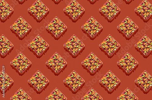 Pattern of sandwichs on red pastel background