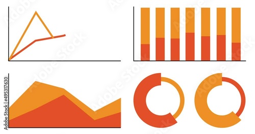 Animated Infographics set. Animation of Four different charts and graphs in orange color isolated on white background. High quality 4k resoluton footage. photo