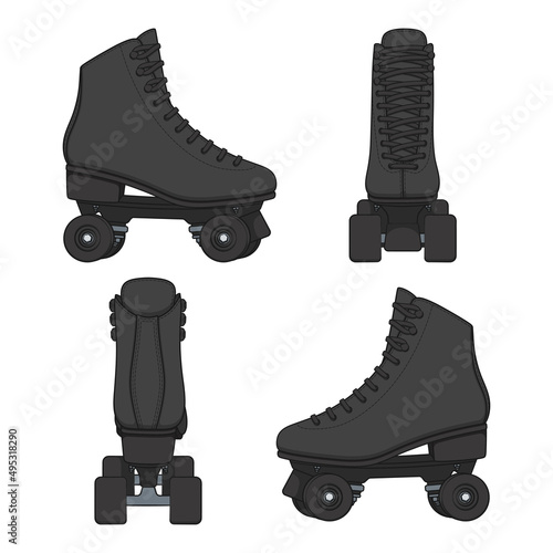 Set of color images with black rollers, roller quads. Isolated vector objects on a white background.