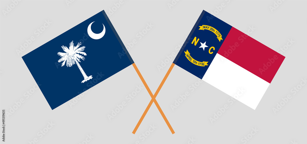 Crossed flags of The State of South Carolina and The State of North Carolina. Official colors. Correct proportion Crossed flags of The State of South Carolina and The State of North Carolina. Official colors. Correct proportion