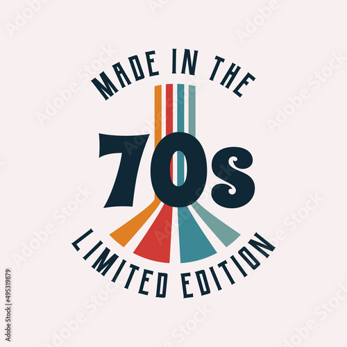 Made in 70s. 1970's Retro logo. Trendy hipster design. Groovy logo with colorful ribbons. Vector Print for T-shirt, typography.