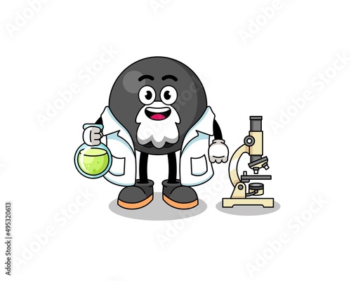 Mascot of bowling ball as a scientist