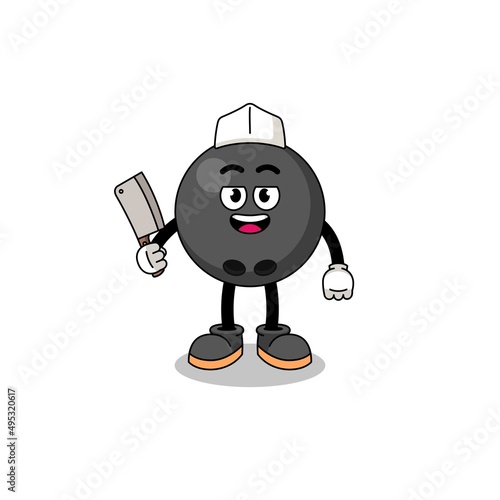 Mascot of bowling ball as a butcher