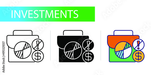 Conservative investment portfolio. Three icons set