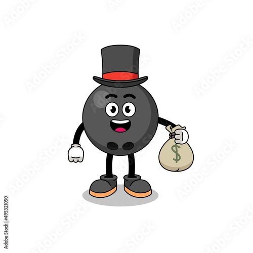 bowling ball mascot illustration rich man holding a money sack
