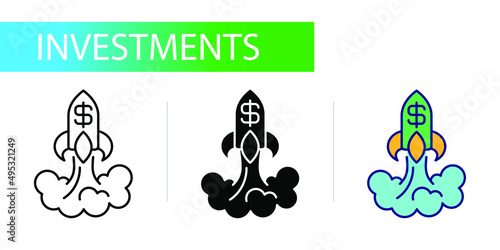 investment in a startup. Three icons set
