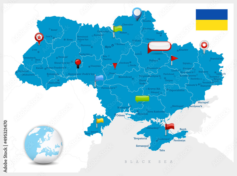 Fototapeta premium Ukraine map and glossy icons on map