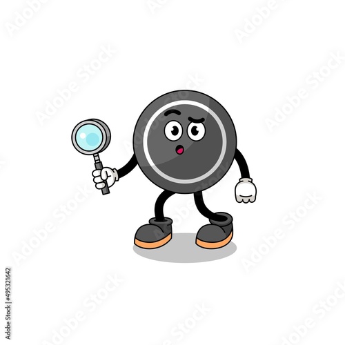 Mascot of hockey puck searching