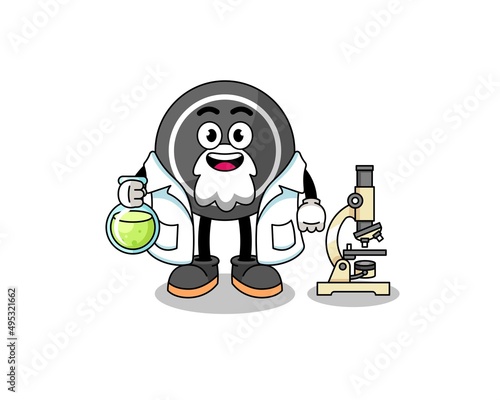Mascot of hockey puck as a scientist