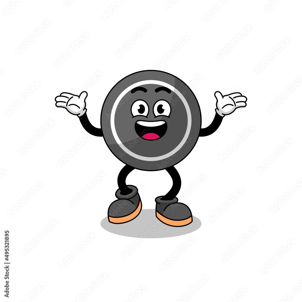 hockey puck cartoon searching with happy gesture hockey puck cartoon searching with happy gesture