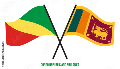 Congo Republic and Sri Lanka Flags Crossed And Waving Flat Style. Official Proportion. Correct Color