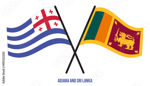 Adjara and Sri Lanka Flags Crossed And Waving Flat Style. Official Proportion. Correct Colors