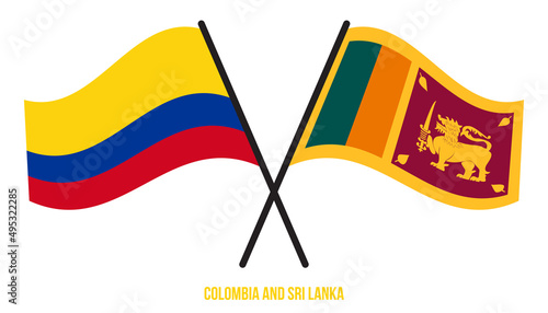 Colombia and Sri Lanka Flags Crossed And Waving Flat Style. Official Proportion. Correct Colors.