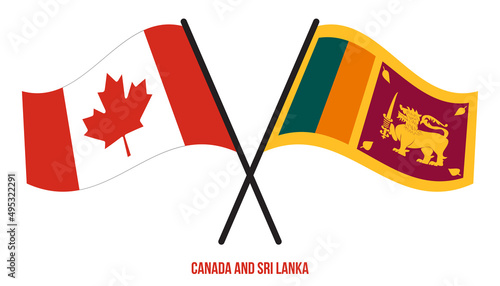 Canada and Sri Lanka Flags Crossed And Waving Flat Style. Official Proportion. Correct Colors