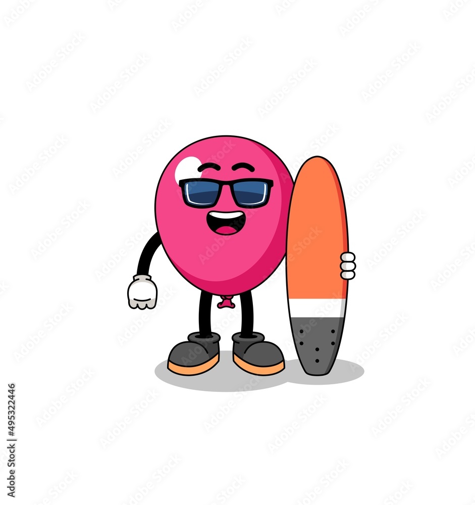Mascot cartoon of balloon as a surfer