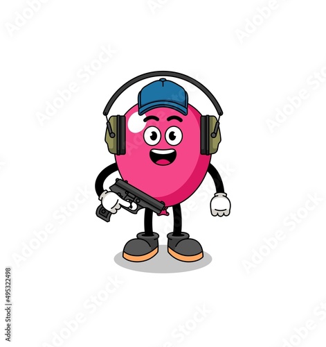 Character mascot of balloon doing shooting range