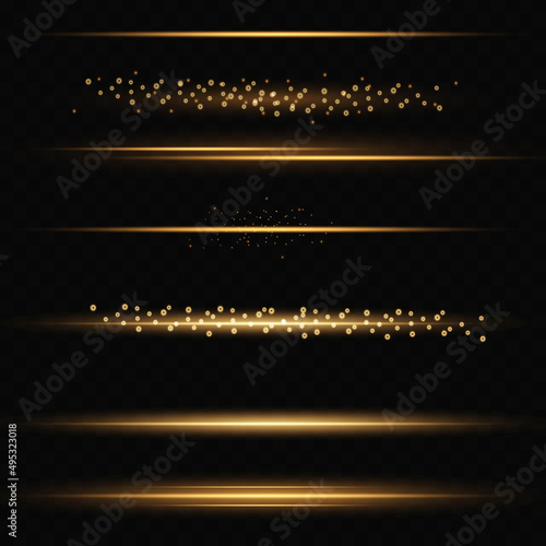 Golden sparkling dust stars, a trail of shiny particles on a transparent background. The tail of a cosmic comet. Vector glamor fashion illustration.