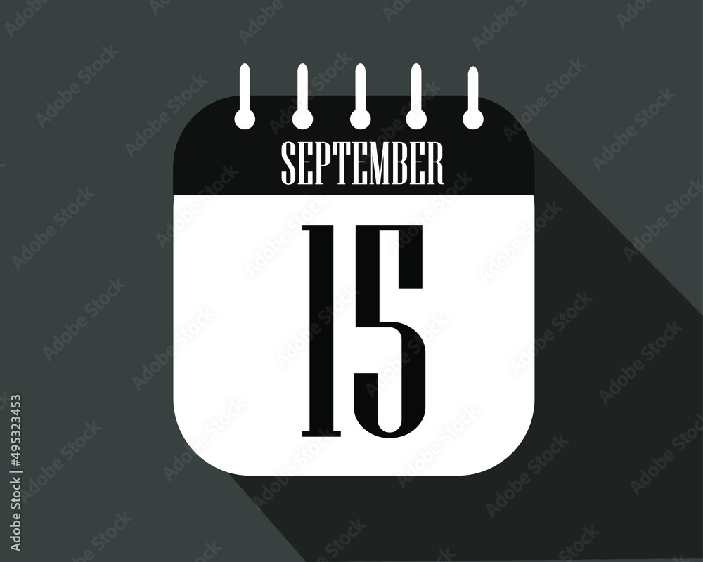 Semptember day 15. Calendar icon on a white paper with black color border on a dark background vector. Semptember day 15. Calendar icon on a white paper with black color border on a dark background vector.