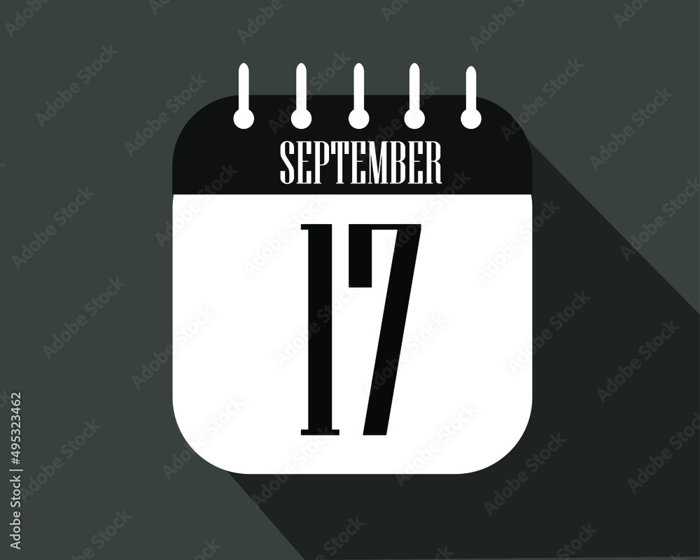 Semptember day 17. Calendar icon on a white paper with black color border on a dark background vector. Semptember day 17. Calendar icon on a white paper with black color border on a dark background vector.