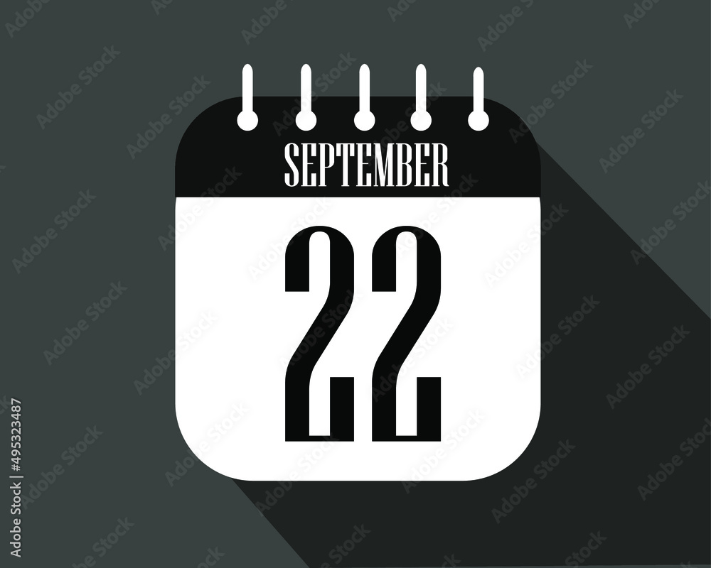 Semptember day 22. Calendar icon on a white paper with black color border on a dark background vector.
