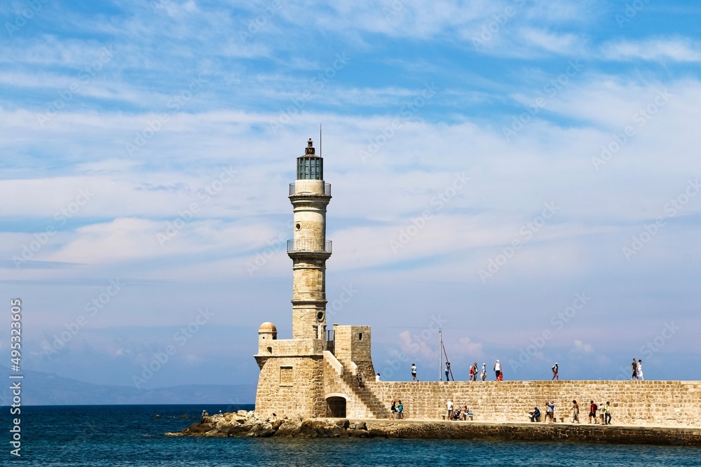 lighthouse on in Chania city, Crete island.  Scenery.