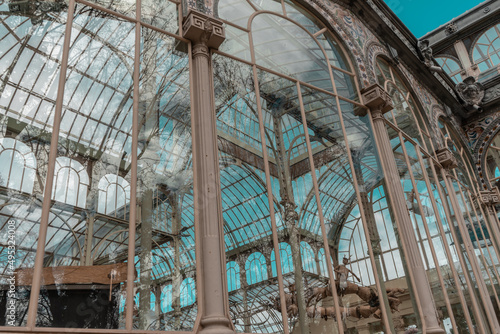 Crystal Palace in Madrid. Modern architecture. Retiro Park