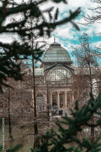 Crystal Palace in Madrid. Modern architecture. Retiro Park