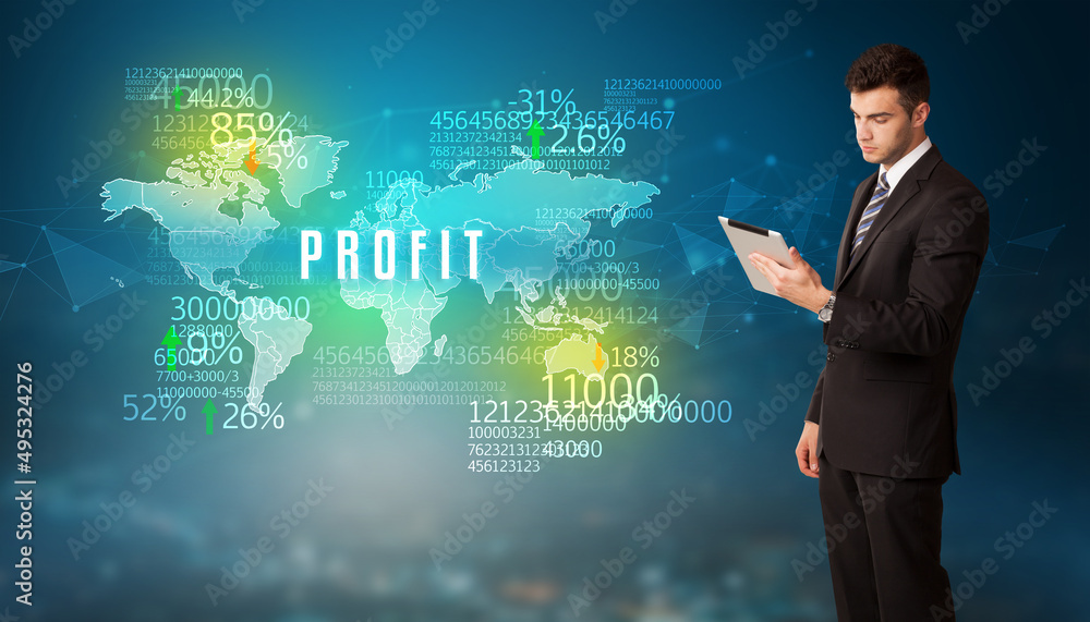 Businessman thinking about market concept Businessman thinking about market concept