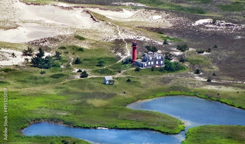 Monomoy Point Island Lighthouse at Chatham, Cape Cod Aerial photo