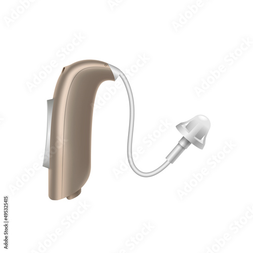 Modern medical hearing device for deafness rehabilitation. Realistic device for hear loss patient