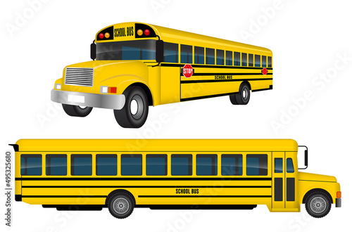 set of realistic school bus isolated or yellow school transportation for students or classic school bus vehicle for back to school concept. eps vector