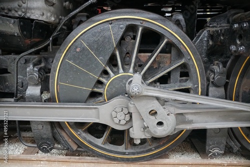 Close up of the wheel of a train on a track